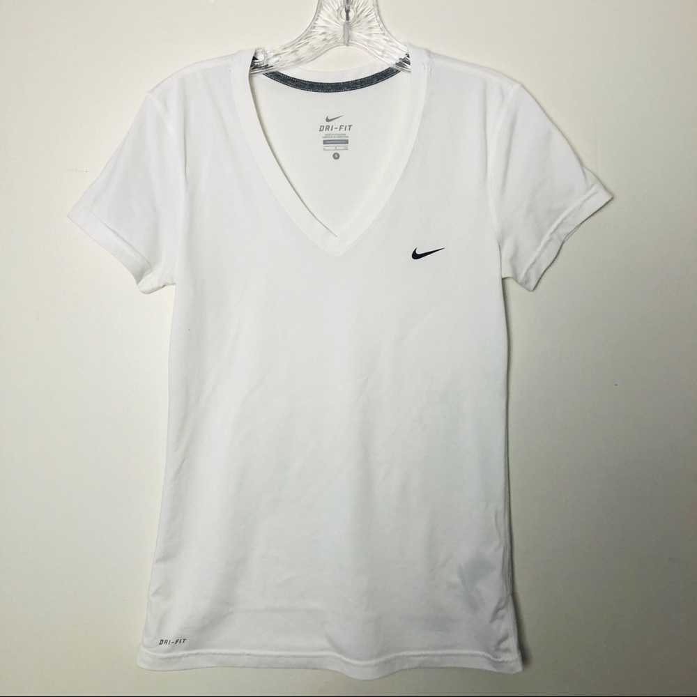 Nike Dry-Fit White V-Neck Athletic T-Shirt